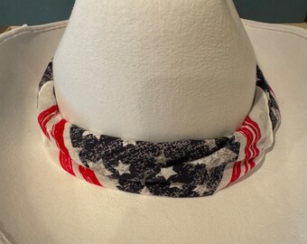 White Straw Cowboy Hat with Patriotic Red White and Blue Feathers. Red White + Blue Straw Cowboy Hat – Mosaic Makers Collective main image 2