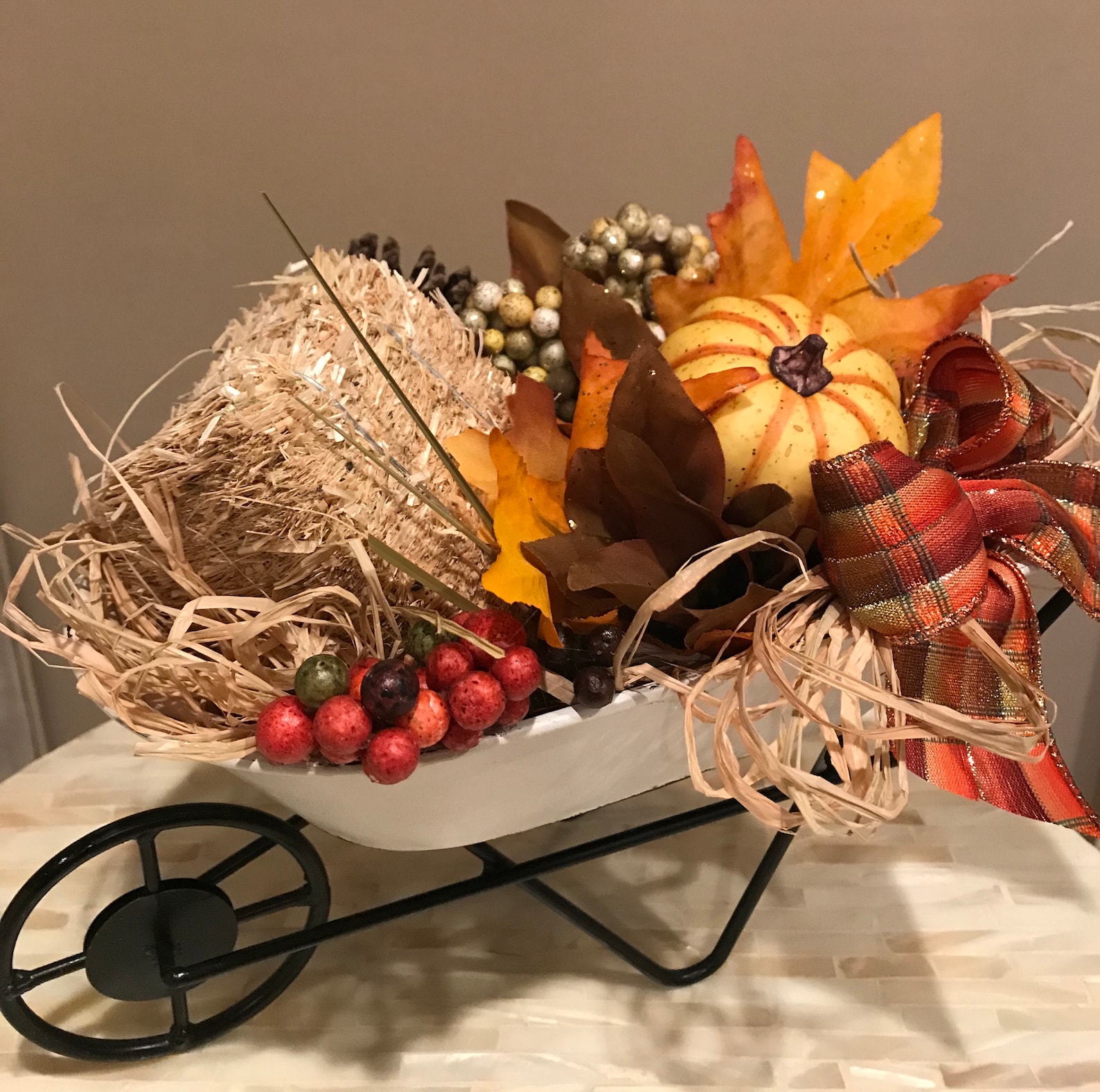 Fall Wheelbarrow Decor, Autumn Arrangement, Farmhouse Pumpkin Decor