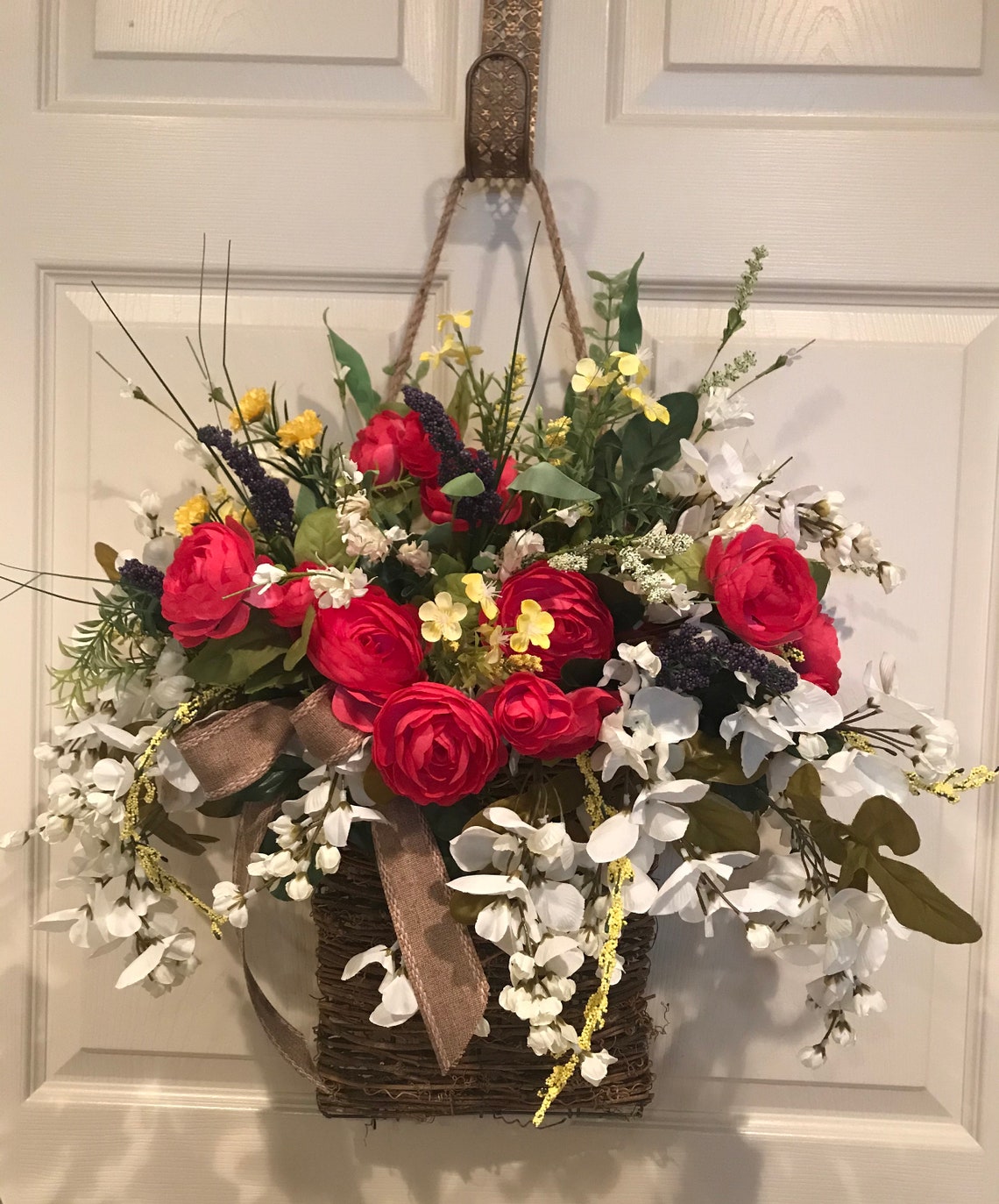 Front Door Hanging Floral Baskets Wreath Wildflower Baskets Etsy