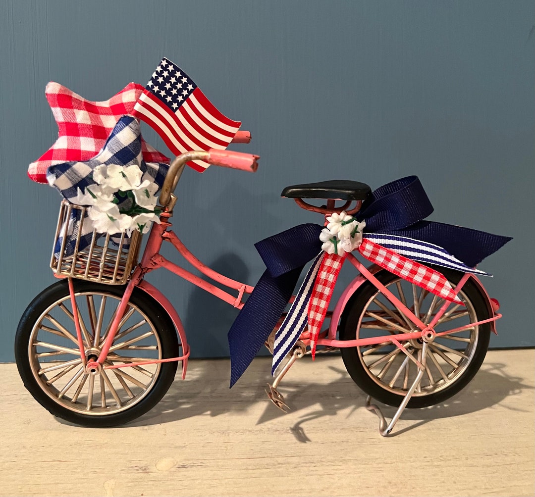 Mini Bike Decor, Tiered Tray Decor, Red White and Blue Decor