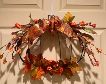Pumpkin Wreath, Wire Pumpkin Door Wreath, Thanksgiving Pumpkin