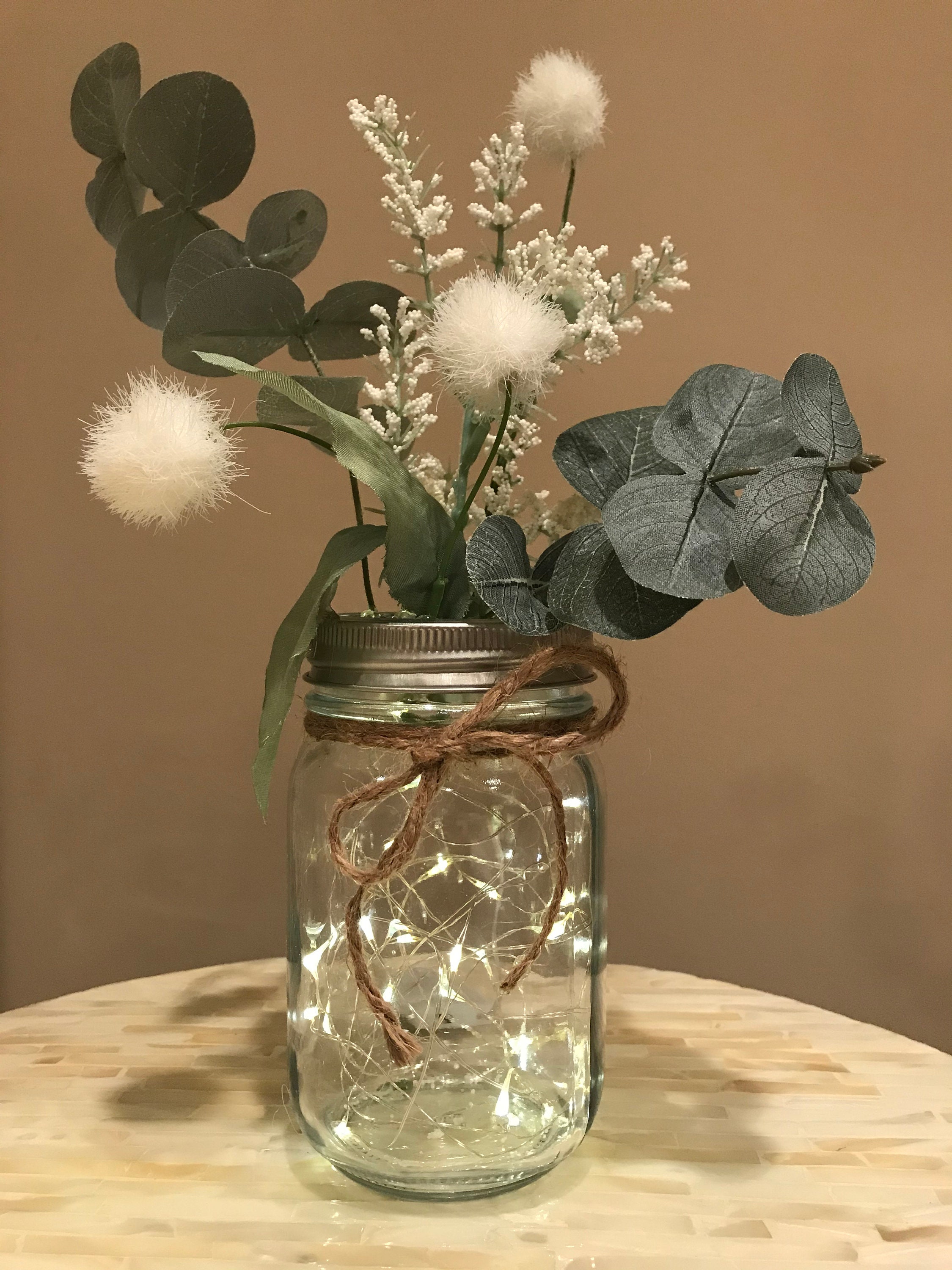 Mason Jar With Lights Bridal Centerpiece Farmhouse Decor Etsy
