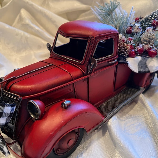 Winter Christmas Red Truck, Red Metal Winter Farmhouse Truck, Vintage Winter Truck, Light Up Truck, Farmhouse Decor, Personalize Red Truck