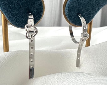 Sterling Silver Heart Belt Large Circle Push back Earrings