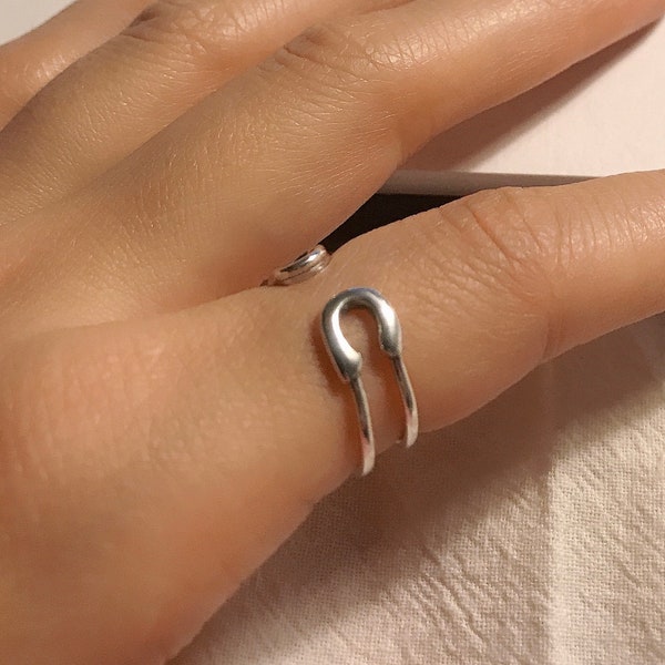 Sterling Silber Sicherheitsnadel Ring, Einheitsgröße Ring