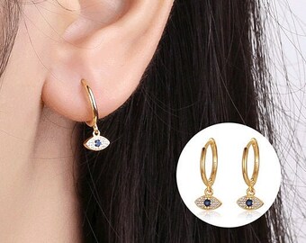 IRIS Huggie Hoop Earrings by Caitlyn Minimalist \u2022 Evil Eye Jewelry \u2022 Dainty Eye Earrings \u2022 Protection Jewelry \u2022 ER003