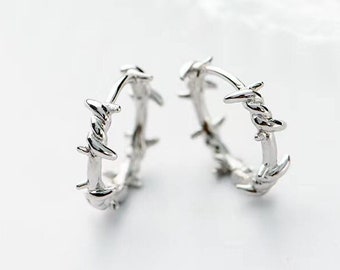 Sterling Silver Barbed Wire Hoop Earrings - New 18K Gold Plated