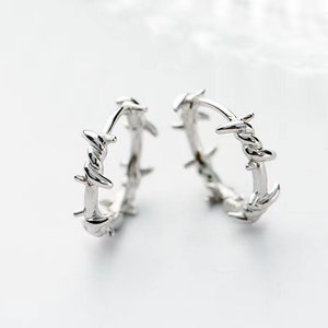 Sterling Silver Barbed Wire Hoop Earrings - New 18K Gold Plated