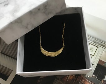 Silver and 18K Gold plated Sterling Silver Crescent Moon Texture Necklace