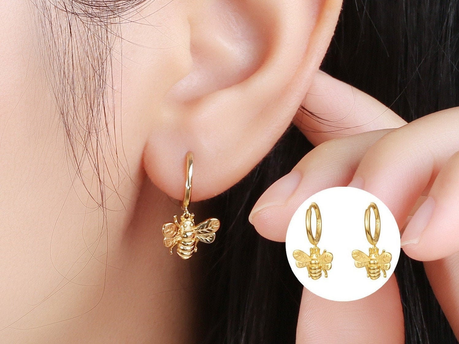 Buy Sterling Silver Bee Hoop Earrings 18K Gold Plated Bee