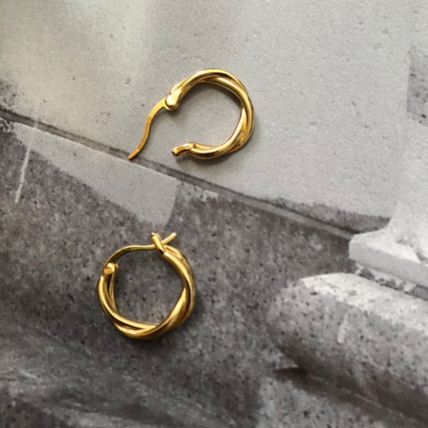 18K Gold Plated Sterling Silver Twisted Creoles Hoop Earrings - New in Silver