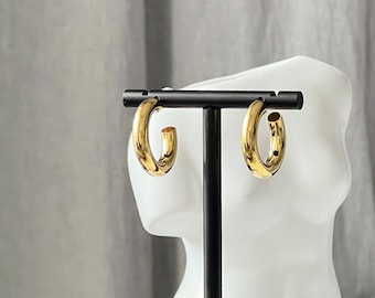 18K Gold plated Sterling Silver Chunky Tube Hoop Earrings