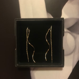 18K Gold Plated Sterling Silver Wave Threader Earrings