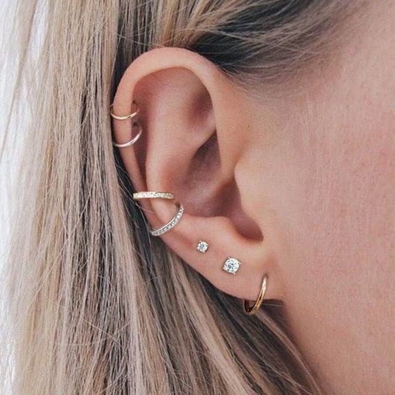 18K Gold Plated Sterling Silver Diamante Single Wire Ear Cuff - Etsy