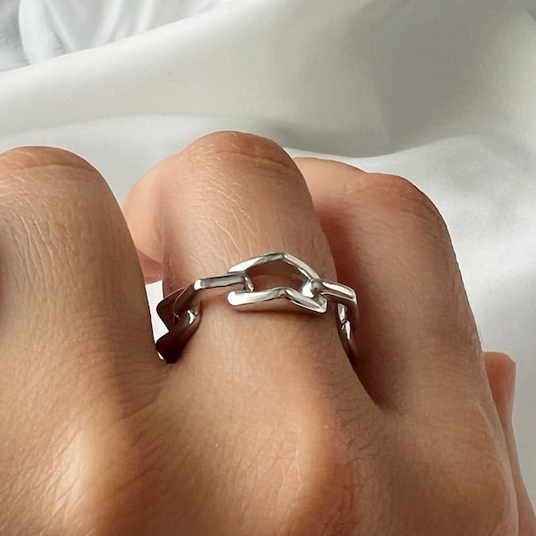 Sterling Silver Chunky Chain Ring, One size ring, open ring