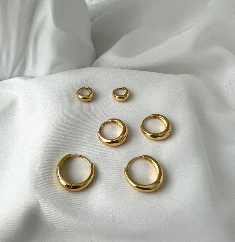 18K Gold Plated Sterling Silver Simple Plain Hoop Earrings in 2 sizes 10mm, 12mm image 7