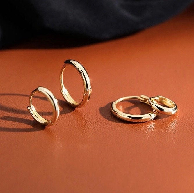 Gold Plated Silver Simple Plain Hoop Earrings Set for | Etsy UK