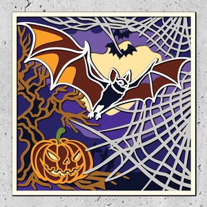Boho Halloween Cat shadow box svg, Halloween shadow box svg, Cricut Projects, 3d svg, Svg files for Cricut , Cute Halloween shadow box svg