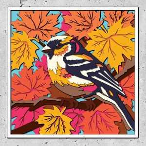 3D SVG Fink in Ahornbaum Schattenbox, Herbst 3D SVG, Ahorn 3D SVG, Cricut Silhouette, Herbst 3D SVG, Ahornblatt Herbst 3D SVG, Vogel 3D SVG