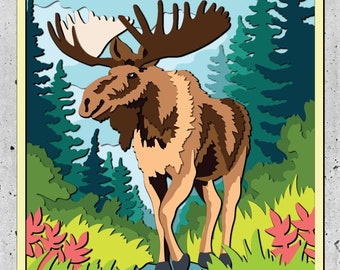 3D Moose Forest Shadow Box SVG, Cricut, Silhouette
