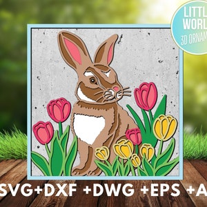 3D SVG Osterhase Shadow Box Frühling Blossom 3D svg 3d Blumen 3d Blumen Cricut Silhouette Tulpe Blumen Layered svg