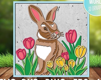 3D SVG Osterhase Shadow Box Frühling Blossom 3D svg 3d Blumen 3d Blumen Cricut Silhouette Tulpe Blumen Layered svg