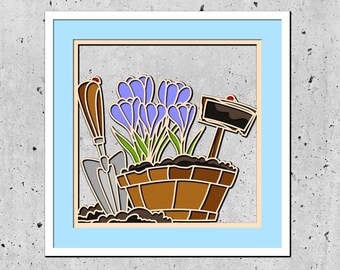Spring Garden Shadow Box SVG - Potted Plants  Tools Layered SVG for Cricut Silhouette
