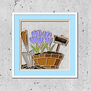 Spring Garden Shadow Box SVG - Potted Plants  Tools Layered SVG for Cricut Silhouette