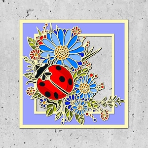 3D SVG Coccinella Shadow Box, Summer Shadow Box, Fiori 3d Svg, Love Bug 3D Svg, Floral Papercut svg Cricut Silhouette