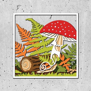 Caja de sombras de setas SVG 3D, caja de sombras de otoño, seta svg, silueta cricut, otoño 3D svg, hojas de helecho svg