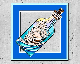 3D SVG zeilschip in een fles Shadow Box, strand 3D Svg, zee 3D SVG, schip 3D Svg, silhouet Cricut