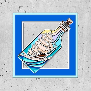 3D SVG Segelschiff in einer Flasche Shadow Box, Strand 3D svg, Meer 3D svg, Schiff 3D svg, Silhouette Cricut
