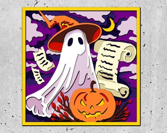 3D SVG Halloween Ghost Shadow Box Layered Cat Halloween 3D Svg Layered Papercut svg 3d Halloween Cricut Silhouette