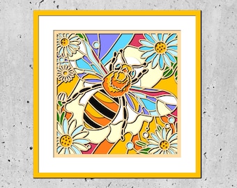 3d Bee and Daisies shadow box svg,3d layered svg, Mandala svg, Svg files for Cricut,3d Bee shadow box svg, 3d Daisy shadow box svg, 3d svg