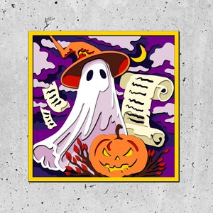 3D SVG Halloween Ghost Shadow Box Layered Cat Halloween 3D Svg Layered Papercut svg 3d Halloween Cricut Silhouette