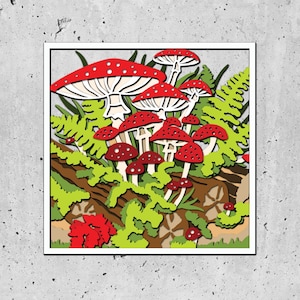 3D SVG Mushrooms Shadow Box,Fall Shadow Box,  Mushroom svg, Cricut Silhouette,Autumn 3D Svg, Fern Leaves Svg