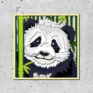 3D SVG Panda, 3D Bamboo Svg, Panda Bear 3D SVG, 3D SVG Panda met Bamboo Shadow Box, bamboeplant Shadow Box 3D-svg