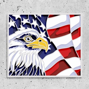 Eagles cut file ,America flag multi-layer SVG , 3D layer, Plywood cutting ,Paper cutting ,SVG file ,3D plywood mandala