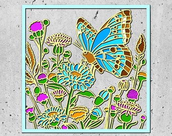 3D Butterfly with Shadow SVG,3d Papercut Flowers Svg, Cricut Silhouette,Layered Wildflowers SVG, Spring Shadow Box