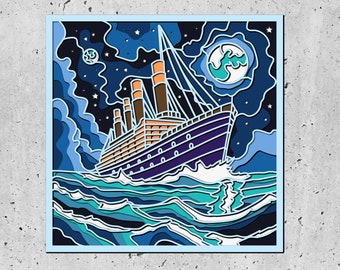 3D SVG oceaanstomer Shadow Box oceaanstomer 3D svg 3D SVG boot Cricut silhouet schip 3D Svg zonsondergang 3D Svg zee 3D svg zomer 3D Svg