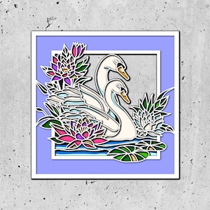Prachtige 3D Zwanenmeerscène met waterlelies SVG - DIY Craft Project