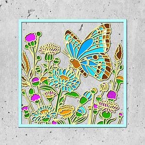 3D Schmetterling mit Schatten SVG, 3D Papierschnitt Blumen SVG, Cricut Silhouette, geschichtete Wildblumen SVG, Frühling Shadow Box