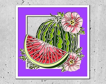 Watermelon Slice 3D SVG Shadow Box ,Summer Layered Flowers Cricut Silhouette,Summer Vibes 3D SVG Watermelon Stand Shadow Box
