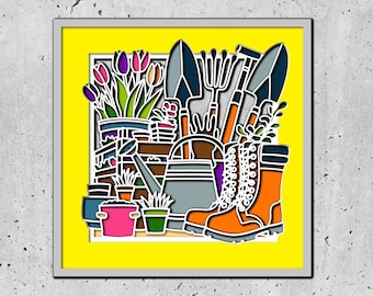Frühlingsgarten 3D Schattenbox SVG für Gartenbegeisterte - Cricut Silhouette Craft
