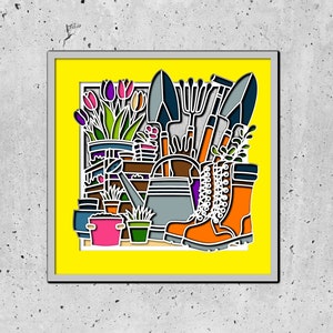 Frühlingsgarten 3D Schattenbox SVG für Gartenbegeisterte - Cricut Silhouette Craft