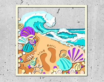 Seashells and Starfish 3D Mandala SVG Files, DXF Templates for CNC Router, Laser Cut Layered Panel, Sea Layered svg