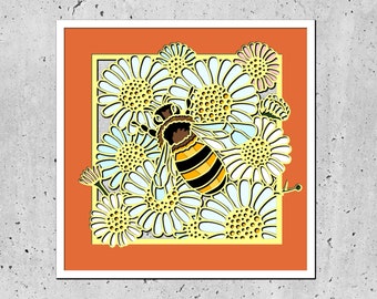 3d Bee and Daisies shadow box svg,3d layered svg, Mandala svg, Svg files for Cricut,3d Bee shadow box svg, 3d Daisy shadow box svg, 3d svg,