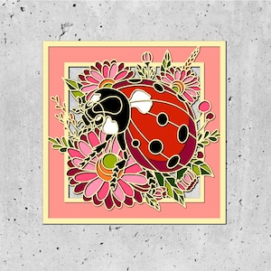 3D SVG Coccinelle Shadow Box, Shadow Box été, fleurs 3D Svg, Love Bug 3D Svg, Floral Papercut svg Cricut Silhouette