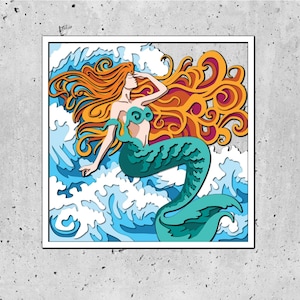 Mermaid On Waves Shadow Box 3D SVG,Sea 3D svg,Summer 3d Svg, Mermaid Shadow Box 3D Svg,Mermaid 3D Svg, Waves 3d Svg,Cricut Silhouette