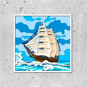 3D SVG Segelschiff Shadow Box, Segelboot 3d svg, 3D SVG Boot Cricut Silhouette, Schiff 3D svg, Strand 3d svg, Meer 3D svg, Sommer 3d svg,